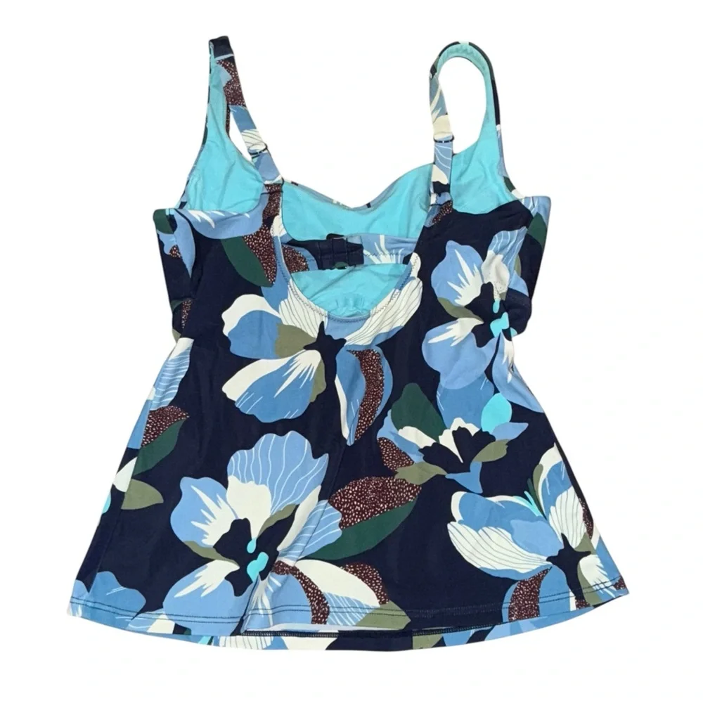 Athleta Tankini Bathing Suit Top BondiBra Floral Blue Size 34 D/DD
